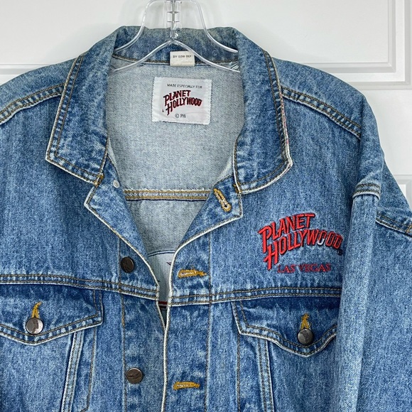 VINTAGE Planet Hollywood Las Vegas Unisex Embroidered Jean Jacket Size XL - Picture 3 of 14
